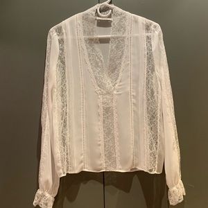 Alice + Olivia white semi sheer georgette lace top